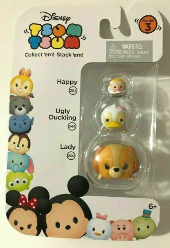 Disney Tsum Tsum 3 Pack Series 3 Happy 204 Ugly Duckling 344 Lady 230 New Sealed