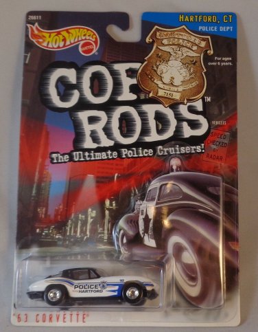 Hot Wheels Cop Rods '63 Corvette Hartford, CT Police Cruiser 1/64 Die-Cast