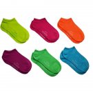 Women's Neon Bright No Show Ankle Socks 6 Pair Size 9-11