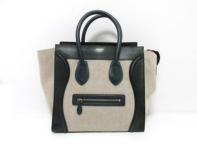 Authentic CELINE Mini Luggage Handbag Tote Bag Calfskin Leather Black Grey