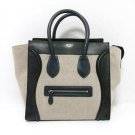 Authentic CELINE Mini Luggage Handbag Tote Bag Calfskin Leather Black Grey
