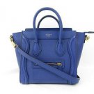 Authentic CELINE Nano Luggage 2-Way Shoulder Bag Handbag Calf Leather Blue