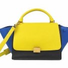 Authentic CELINE Trapeze Luggage Shoulder Bag Handbag Calfskin Leather Yellow