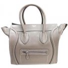 Auth CELINE Mini Luggage Tote Bag Calfskin Leather Shoulder Handbag Gray SHW