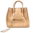 Auth CELINE Phantom Luggage Small Square Tote Bag Leather Handbag Beige