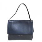 Auth CELINE Shoulder Bag Handbag Calfskin Leather Suede Blue Navy Bicolor