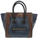 Auth CELINE Mini Luggage Shopper Handbag Tote Bag Leather Navy Blue Brown