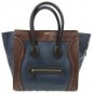 Auth CELINE Mini Luggage Shopper Handbag Tote Bag Leather Navy Blue Brown