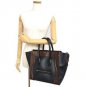 Auth CELINE Mini Luggage Shopper Handbag Tote Bag Leather Navy Blue Brown