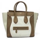Authentic CELINE Leather Mini Luggage Handbag Tote Bag Leather Tricolor Beige