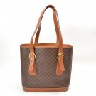 Celine Leather Macadam Pattern Shoulder Bag Brown