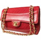 Authentic Chanel Matorasse Chain Shoulder Bag Leather Canvas Red