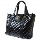 Authentic Chanel Tote Hand Bag Enamel Leather Black