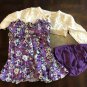 Baby Girl Cat and Jack Outfit 3-6 months Purple Floral Dress with White Cardigan