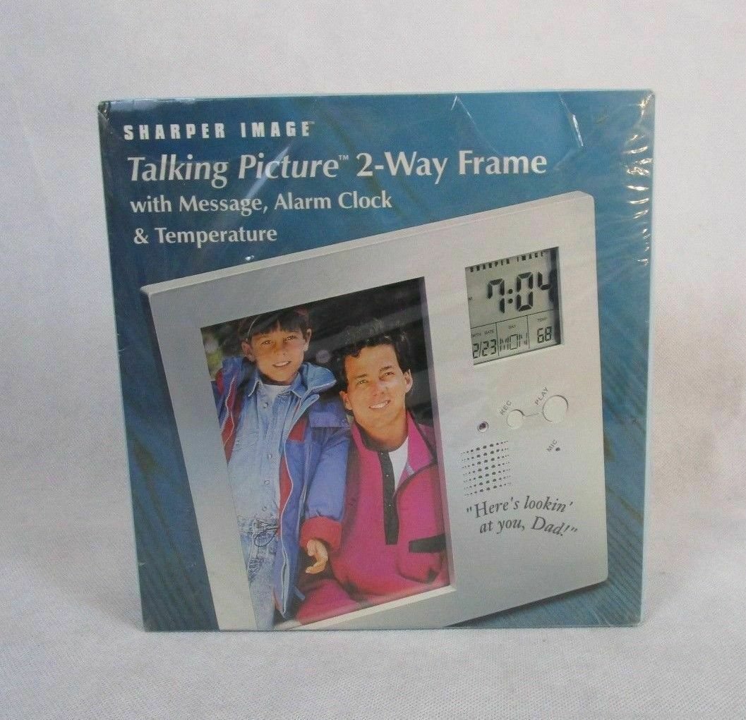 New/Sealed Sharper Image Talking Picture 2-Way Frame w/ Message Alarm Clock Temp