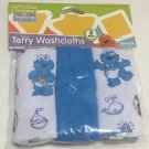 Sesame Street Beginnings  3pc Cookie Monster  Blue Newborn Baby Washcloths