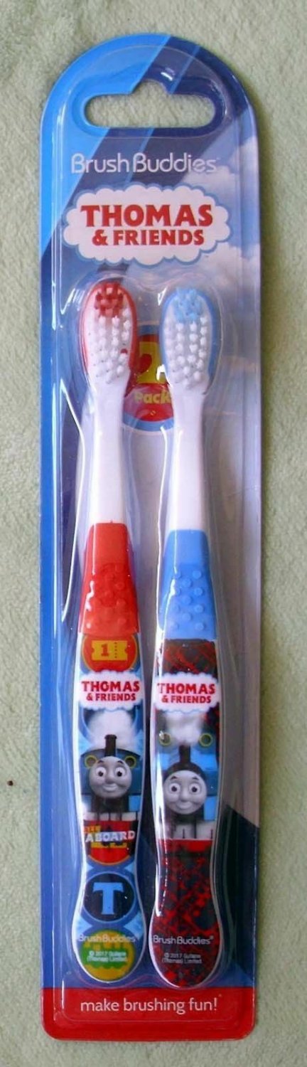 THOMAS THE TRAIN 2pk BRUSH BUDDIES TOOTHBRUSHES - RED & BLUE -NIP