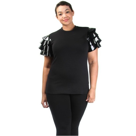 Plus Size Faux Leather Button Down Top main image 1