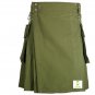 Custom made Olive Green Detachable pocket, Utility Fabric Kilt