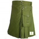 Custom made Olive Green Detachable pocket, Utility Fabric Kilt