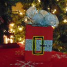 Wooden Rustic Present w/ Silver Glitter Santa Belt and Snowflake