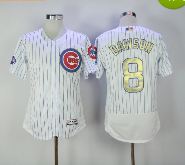 2017 Chicago Cubs 2016 Champions Gold Program 8 Andre Dawson White Flexbase Jerseys