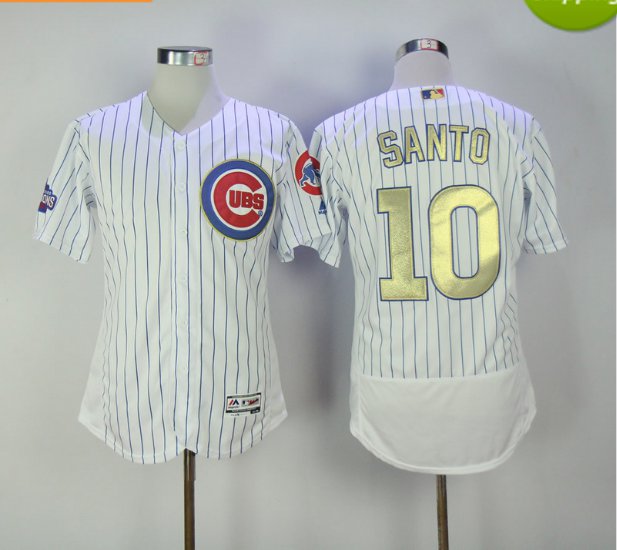 2017 Chicago Cubs 2016 Champions Gold Program 10 Ron Santo White Flexbase Jerseys