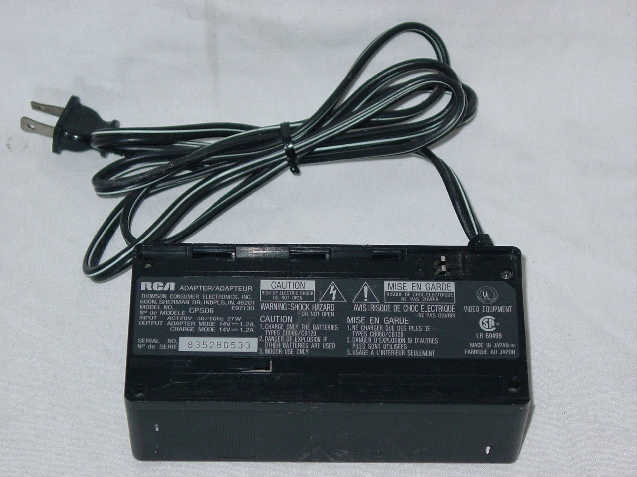 Thomson RCA CPS06 Camcorder Battery Charger AC Adapter