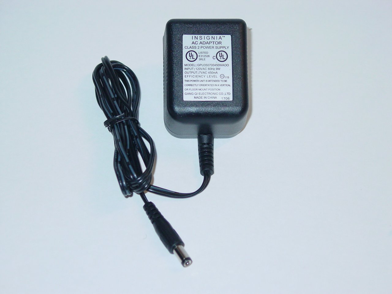 Insignia GPU350700450WAOO AC Power Adapter 7VAC 450mA