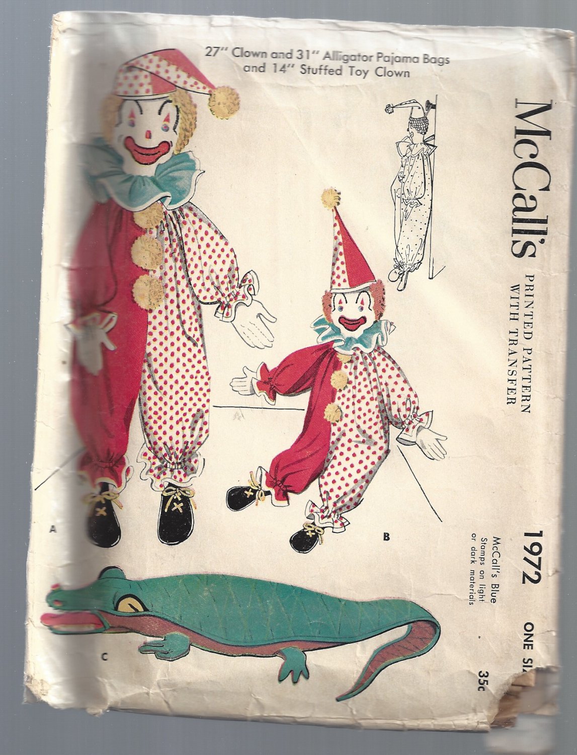 Antique McCall's Printed Pattern: Clown & Alligator Pajama Bags & Toy ...