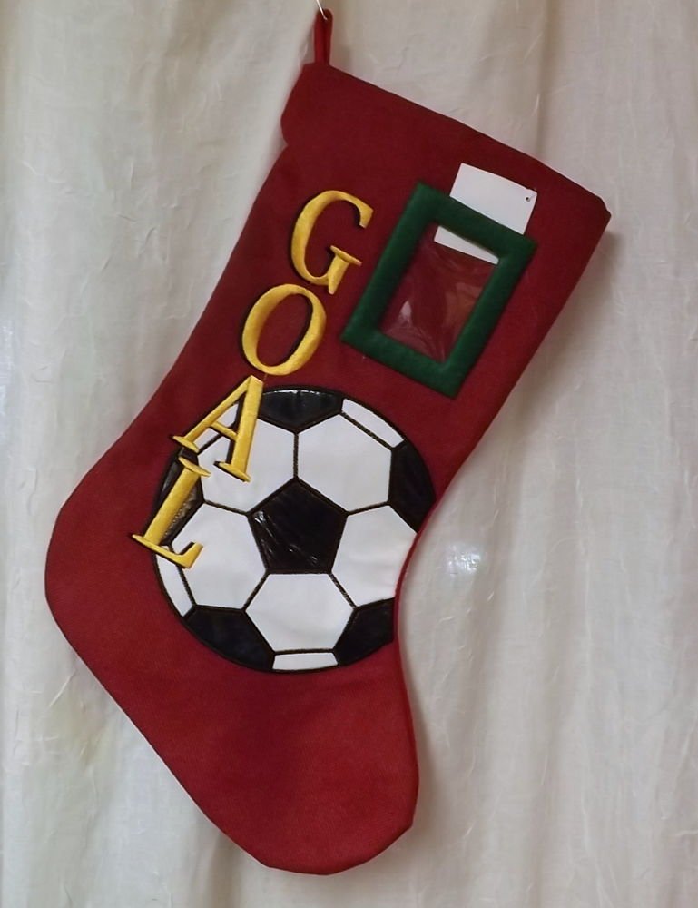 Soccer Christmas Stocking 18" Felt Christmas Stocking Photo Frame NEW