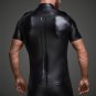Men's Sexy Patent Leather Shirts Nightclub Costumes For Male Short Sleeve Tops