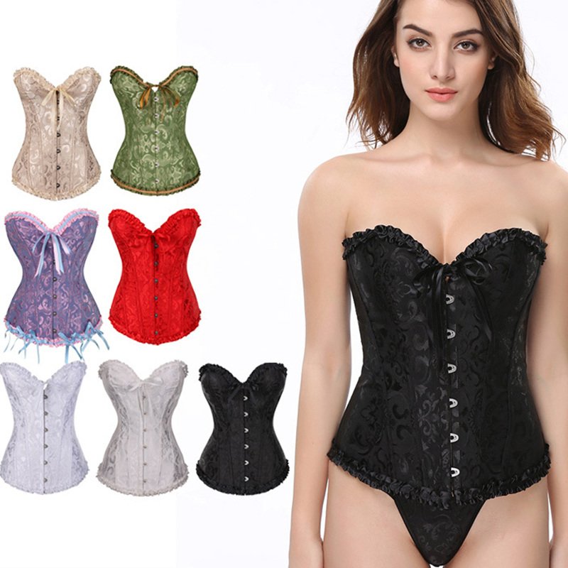 7 Colors Plus Size European Medieval Court Satin Corset Front Bow Ties Body Shaping Bustiers