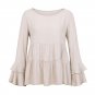 Women Ruffle Sleeve Tops Autumn Loose Tees Crew Neck Lady Casual T-Shirt