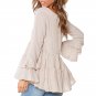 Women Ruffle Sleeve Tops Autumn Loose Tees Crew Neck Lady Casual T-Shirt