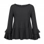 Black Slim Lady Casual Ruffle T-Shirt Panelled Fashion Female Fall Streetwear