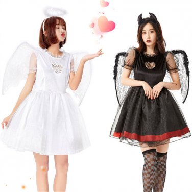 Black Dark Devils Uniform with Wing Love Angel COS Costume Carnival Cosplay Fancy Dress