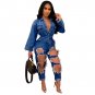 Plus Size Canvas Jumpsuit XXL Women Jeans Hole Trousers Ripped Denim Pants