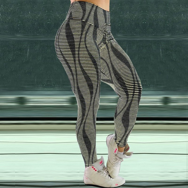 Stripe Printing Jogging Clothing Gym Running Leggings High Waist Exercise Capris