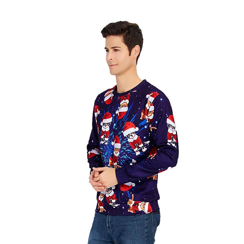 Unisex Christmas Hoodies Animal Print Sweatshirt Fashion Xmas Cat Printed T-shirt