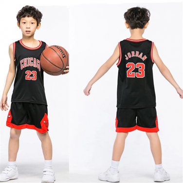Children Chicago Bulls Black Away Basketball Tops Kid Michael Jordan Basketball Uniform