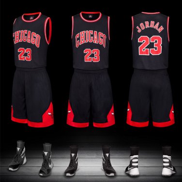 Classic Black Chicago Bulls Tops #23 Michael Jordan Basketball Shirts Outfits