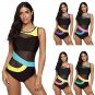 Plus Size 4XL One Piece Swimwear Women Tropical Beachwear Contrast Color Monokini