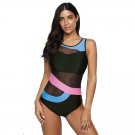 Tropical Beachwear Contrast Color Monokini Mesh Patchwork Super Size Bathing Suits