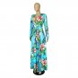 Blue High Waist Long Maxi Dresses Plus Size Split Casual Boho Dress PQ1090