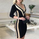 Plus Size Dresses Long Sleeve Sequined Color Block Cocktail Dress PQ1111