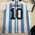 Children Argentina Home Soccer Tops Messi 3 Stars Football Uniforms PQME002