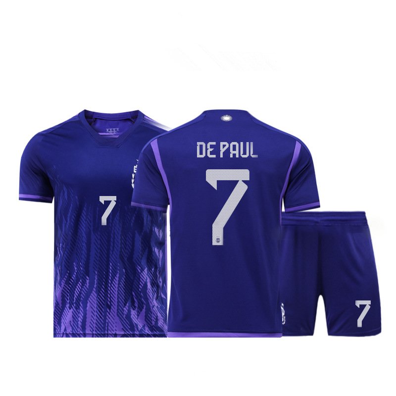 Children De Paul Argentina Away Soccer Kits Uniform 2022 Messi Football Outfits Tops