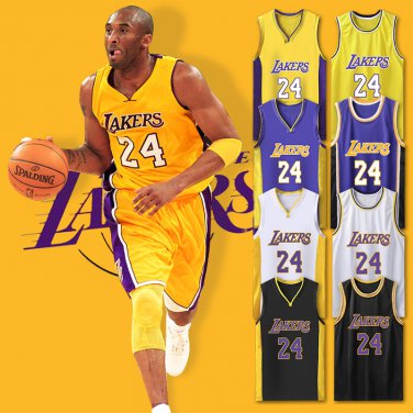 No. 24 Kobe Bryant Kit V-neck LA Lakers Home Tops Los Angeles Lakers Away Basketball Uniform