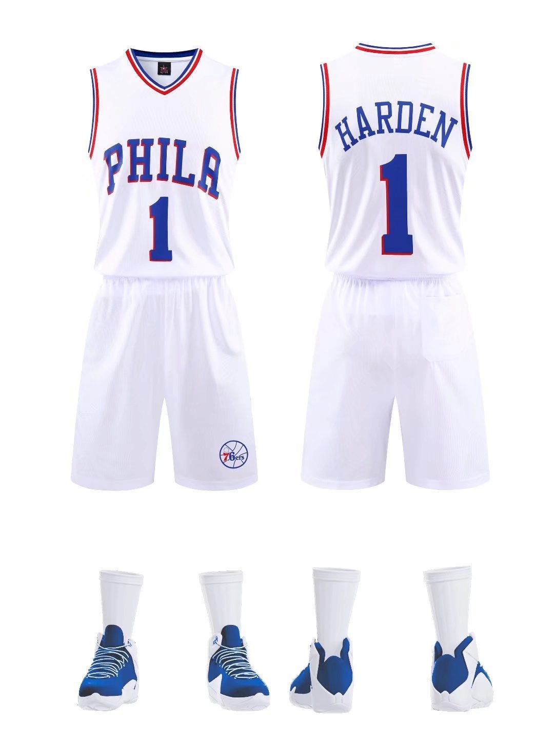 Adult 76ers Basketball Outfit PHI Sport Wear Philadelphia James Harden Fan Apparel Basketball Tops